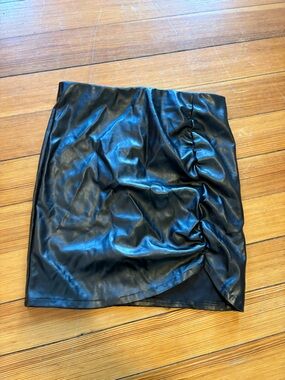 Black Faux Leather Ruched Mini Skirt